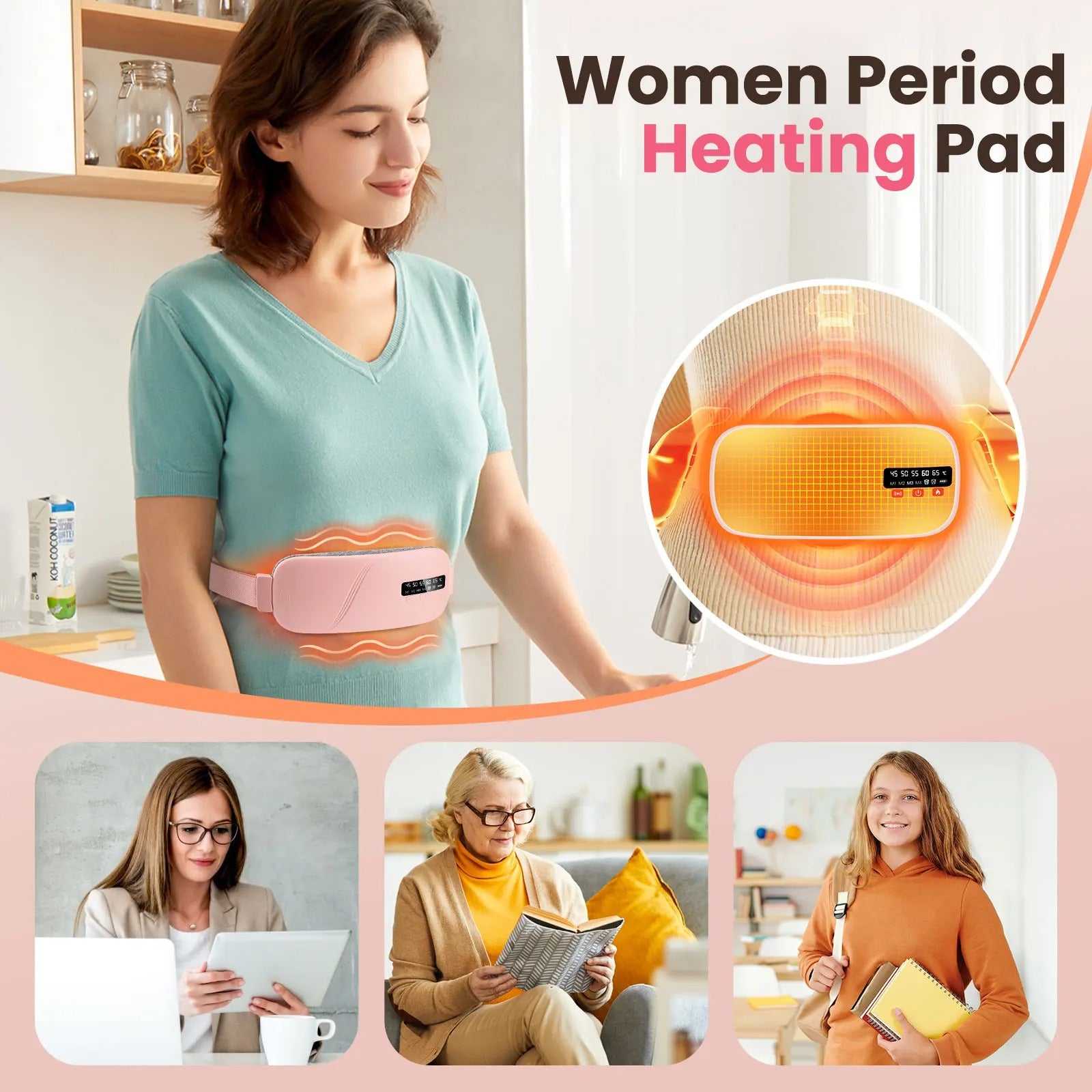 Women Menstrual Heating Pad for for Cramps Period Relief (5 Modes Electric Heating Vibration Waist Massage Belt Smart Warm Palace)